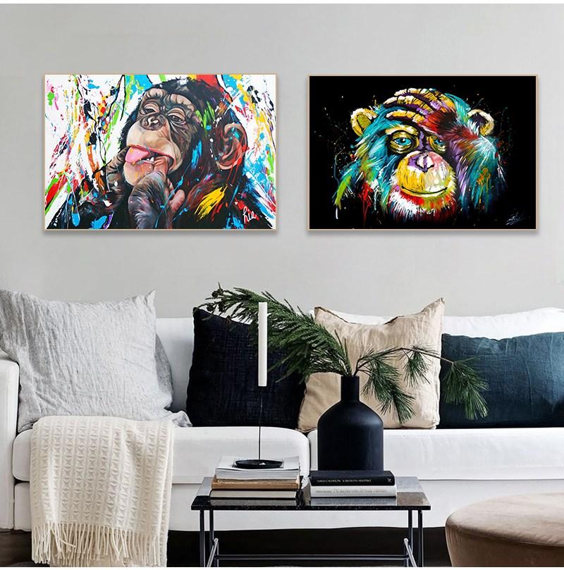 Graffiti Cute Monkey Canvas Painting Colorful Printed Poster and Prints Painting Wall Pictures For Living Room Home Decorations No Frame