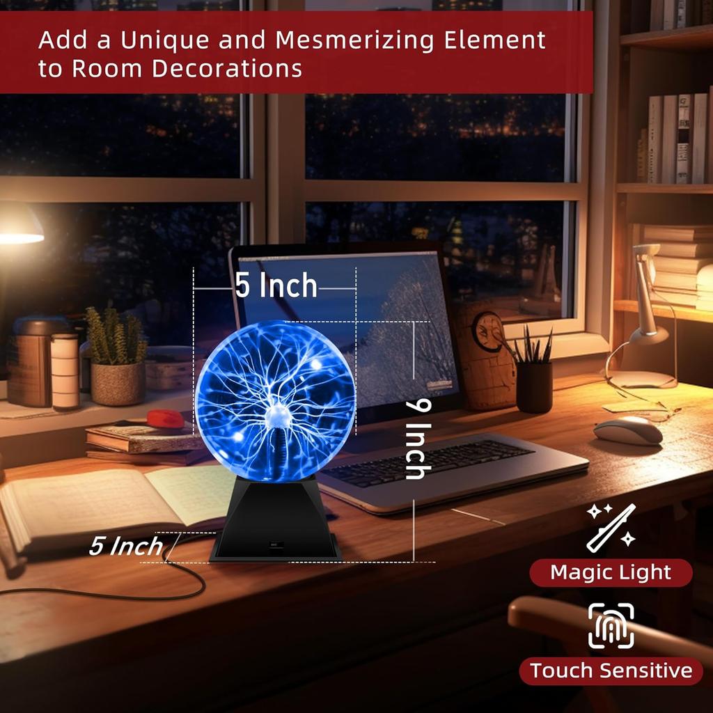 Flashmen Plasma Ball Lamp 5 inch Science Toy Touch & Sound Sensitive Plasma Globe Extra Large Lightning Ball Bedroom Decor Lamp Novelty Present