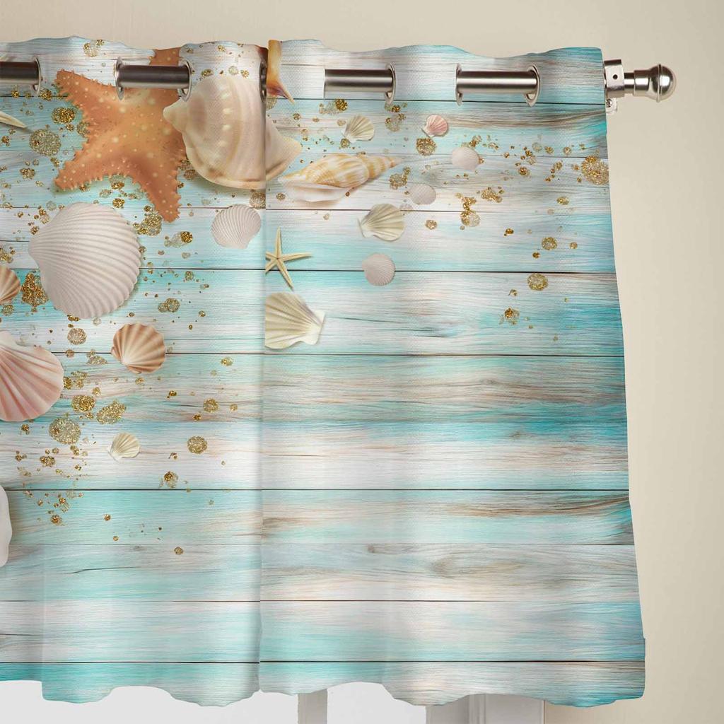 Sommer Muschel Seestern Holzbrett Fenstervorhänge für Wohnzimmer Luxus Schlafzimmer Vorhang Küchenrollos Vorhänge