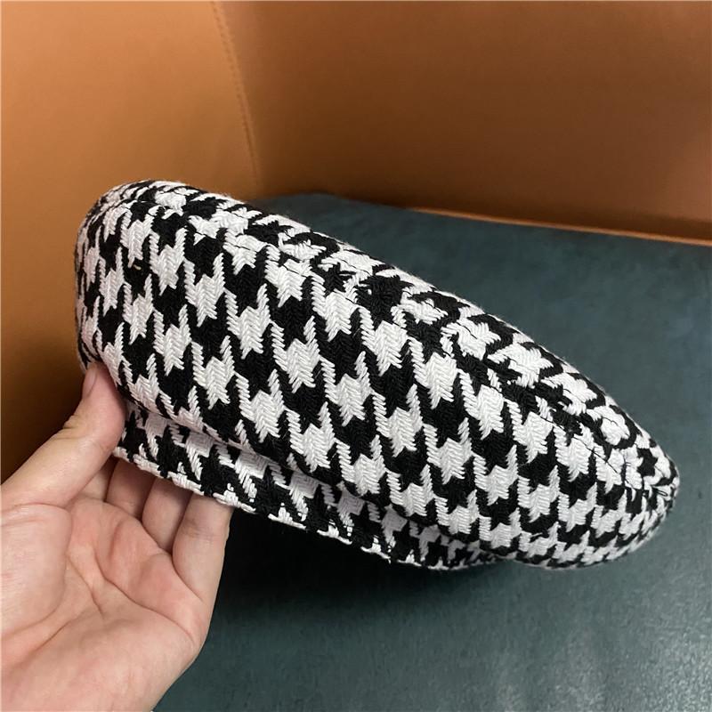 checkerboard spring and autumn beret children retro fashion flat top beanie painter hat