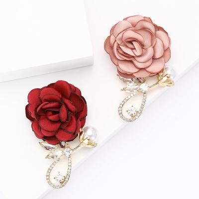 Creative Alloy Rhinestone Fabric Rose Brooch High-End Temperament Women'S Clothing Corsage Jewelry Pin