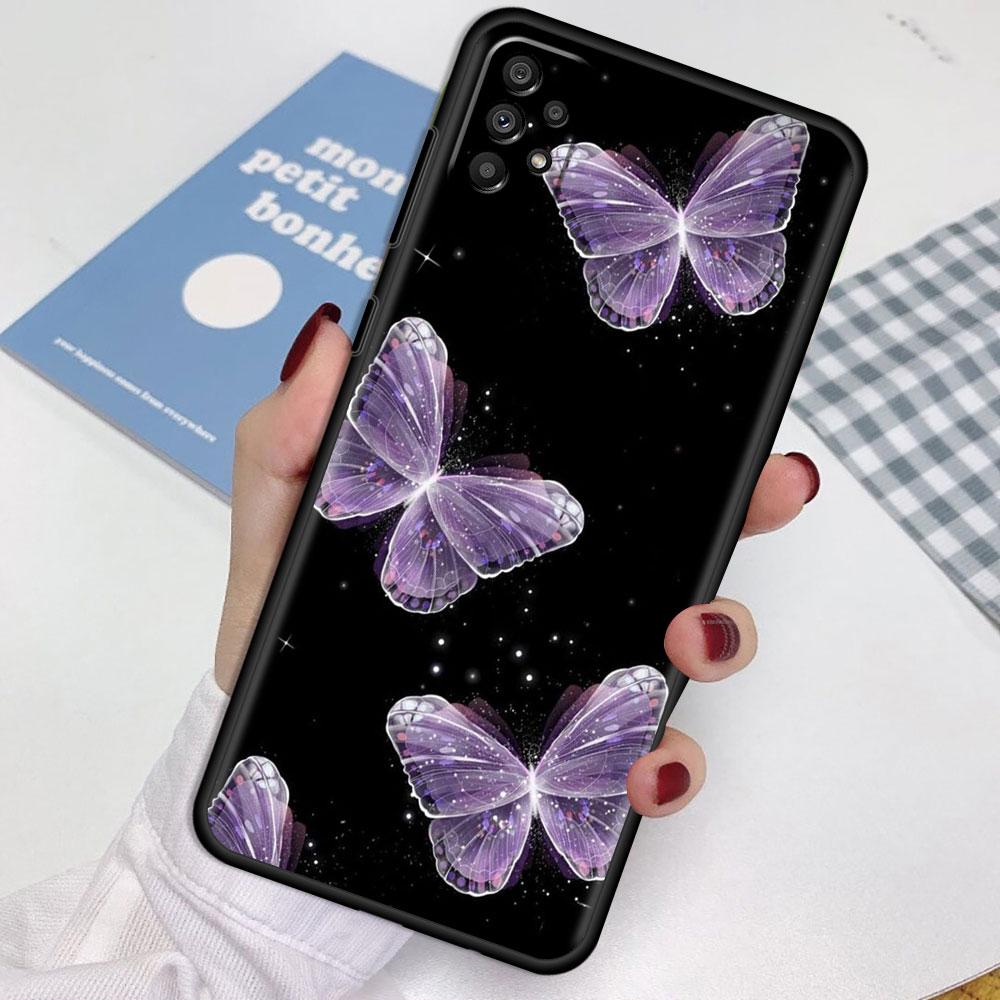 Case For Samsung Galaxy A52 A12 A32 A51 A21s A71 A13 A53 A22 A31 A72 A03 A02s A41 Black Phone Shell Beauty Pink Butterfly