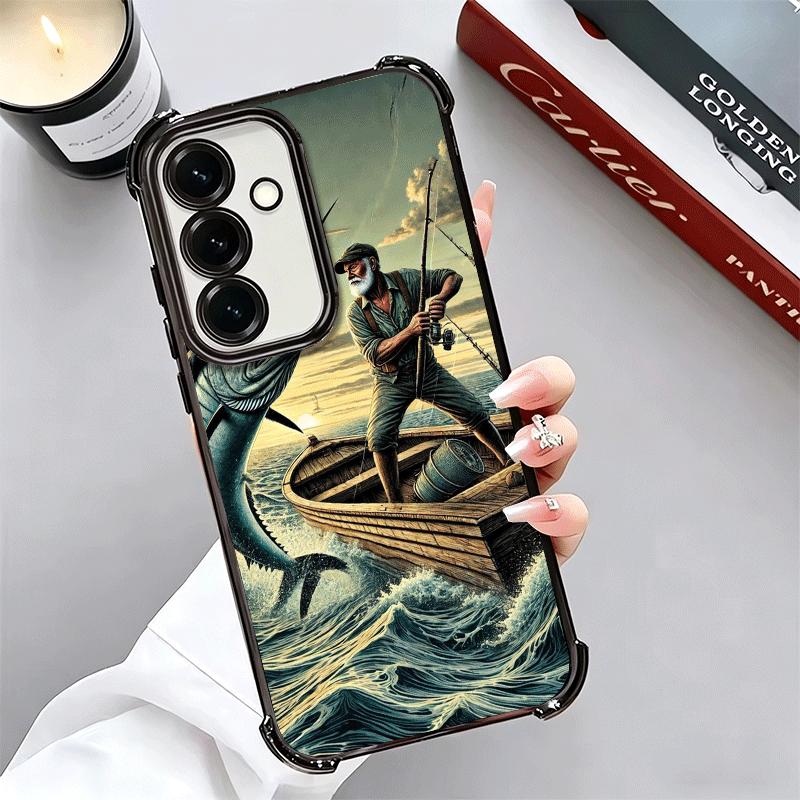 Hunting Fishing Man Plating Phone Case For Samsung A17 A07 A37 A57 A16 A56 A15 A55 A14 A54 A13 A53 A26 A36 A25 A35 A24 A34 A23 A