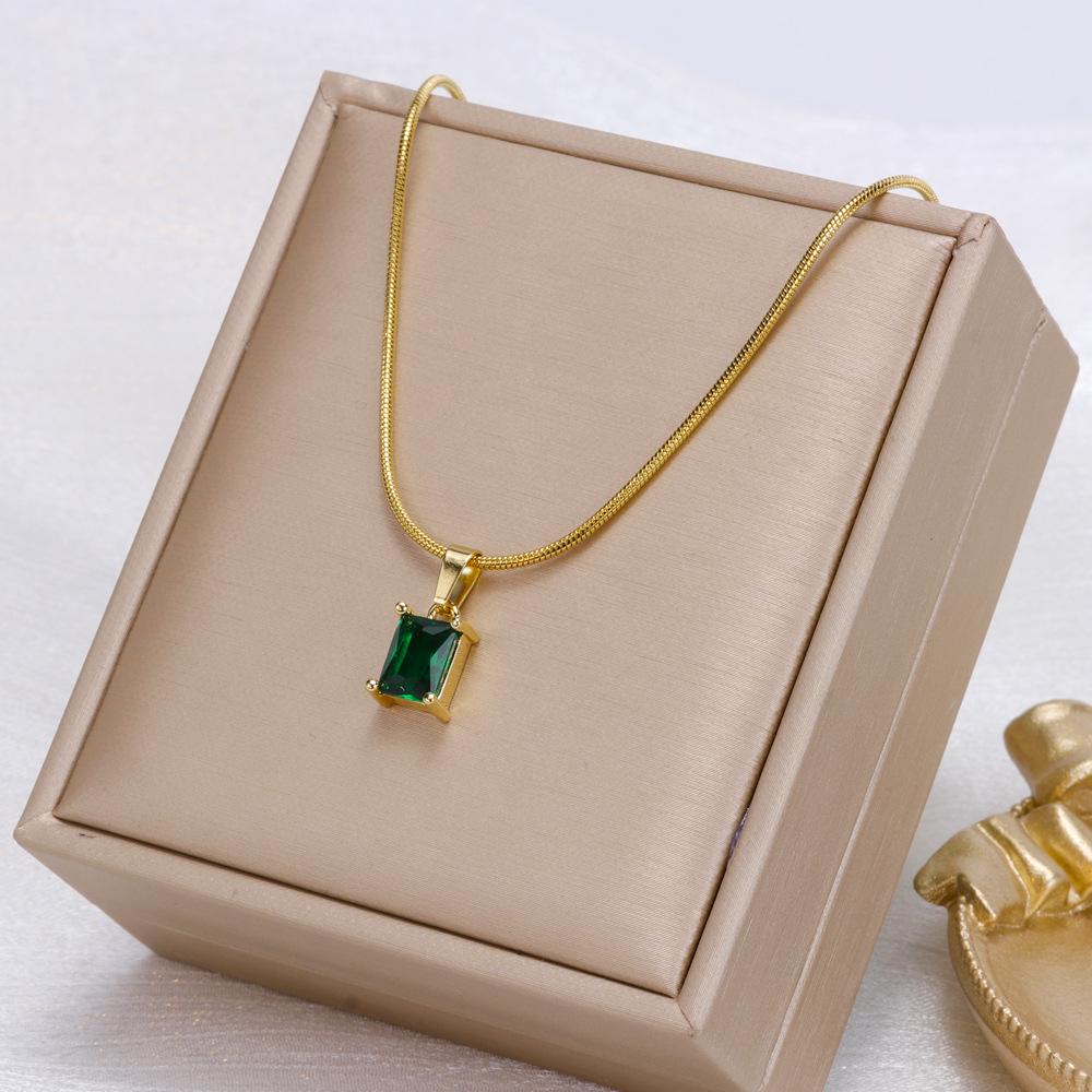 Crystal Zirconia Square Diamond Necklace, Bracelet & Earrings Set in Women's Titanium Steel Clavicle Chain Jewelry