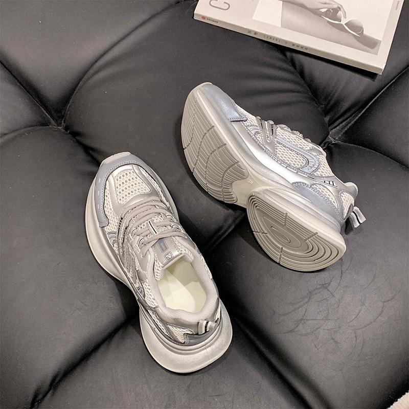 fashion Fashionable Thick-soled Sneakers for Women, Breathable Mesh Lace-up Thick-soled Summer Lightweight Sneakers for Women