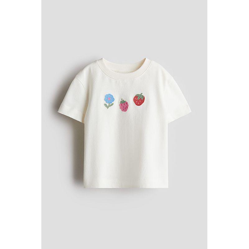 

HM Children s Clothing Girl T-shirt 2025 Summer New Arrival Cotton round Neck Print Pattern Loose Short Sleeve Tops 1276546 White/Fruit 130(130/64 (6-8Y))