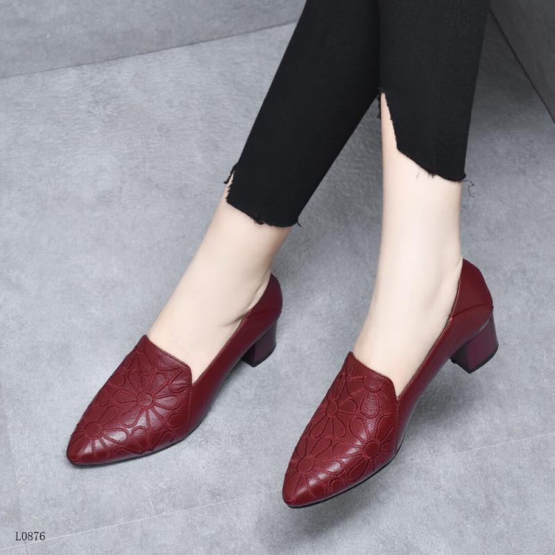 Spring and Autumn Deep Mouth Pointed Middle Heel Fashion Middle Heel Work Shoes Slope Heel Spring and Autumn Embroidered Single Shoes Women