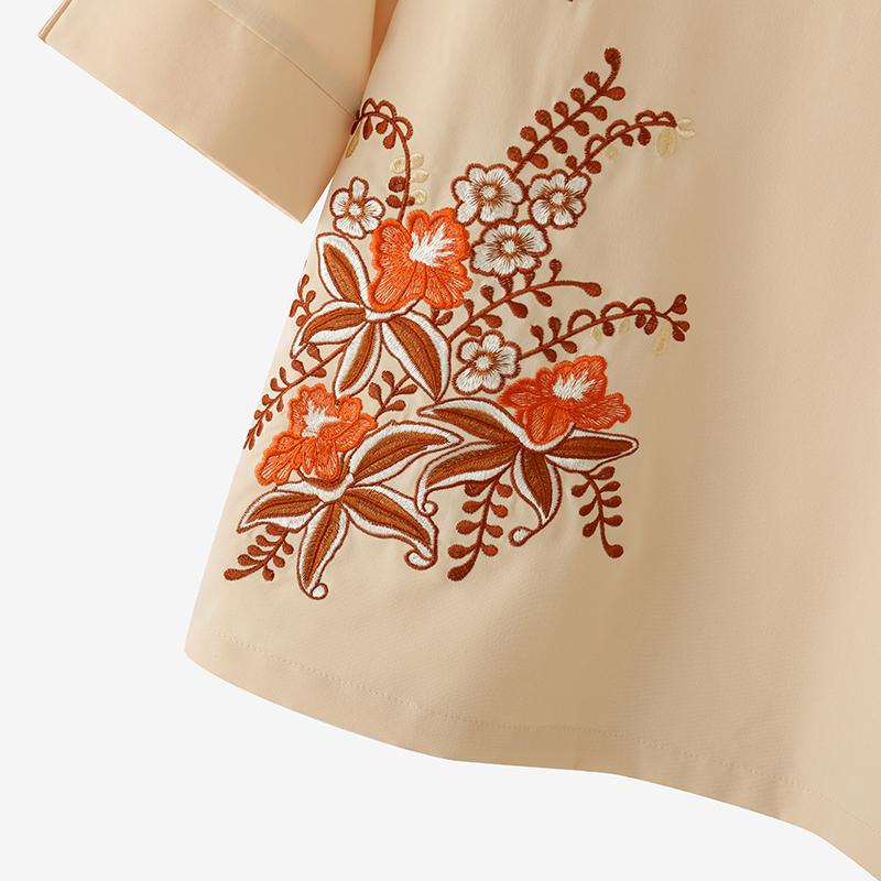 ZANZEA Women Casual Pile Collar Loose Summer Floral Embroidery Half Sleeve Blouse