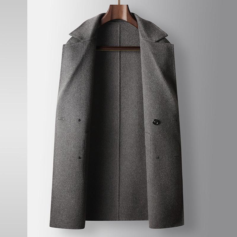 Autumn and Winter Medium and Long 100% Wool Lapel Trench Coat, Youth Light Luxury Business Double-sided Warm Jacket