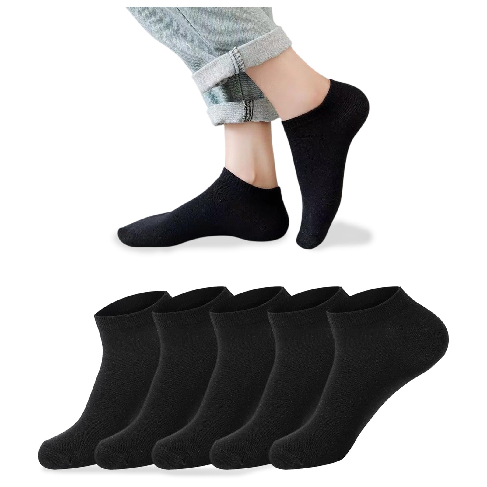 

Josnown Ankle Премиальные короткие спортивные носки до щиколотки, набор из 5 пар, хлопок, влагоотводящие, устойчивые к запаху, носки, носки, 22.0-25.0см