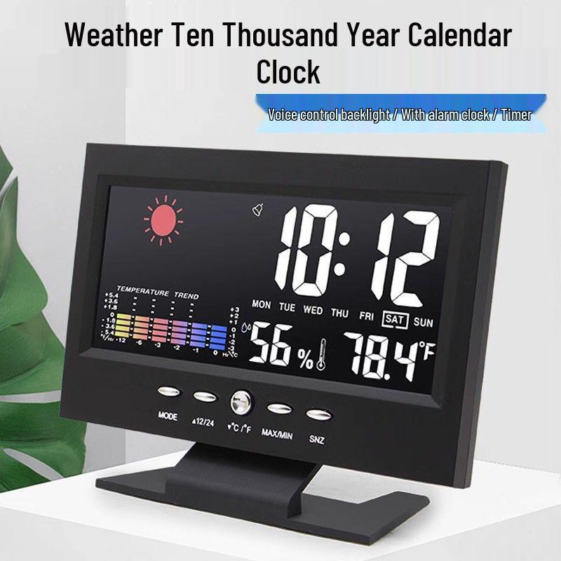 Многофункциональные погодные часы: Электронный голосовой будильник с термометром и гигрометром 8082T Black