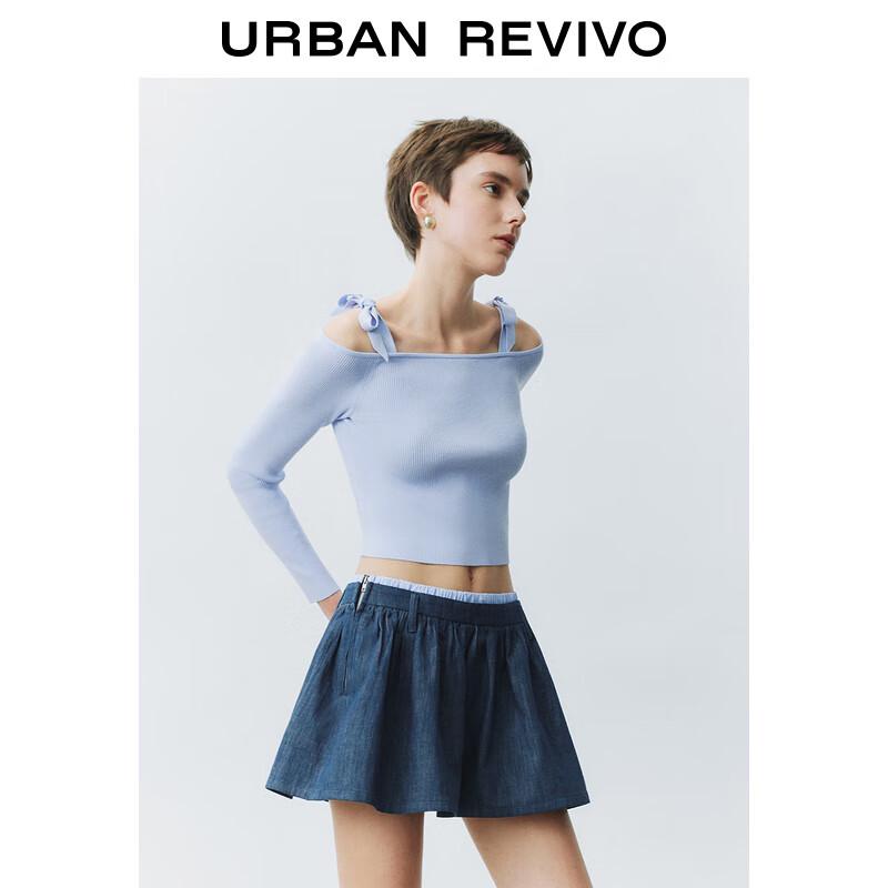 UR 2025 Frühling Damen Slim Off-Shoulder Strickoberteil mit Bindedetail