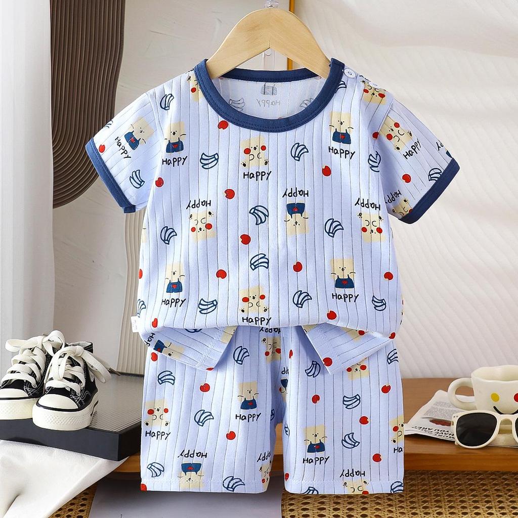 Kids' Cotton Short-Sleeved Set: Korean Style Summer Two-Piece for Girls and Boys