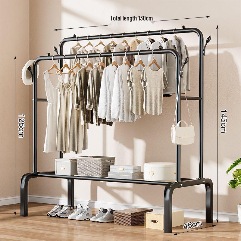 Indoor Double-Rod Floor-Standing Clothes Rack for Balcony or Bedroom