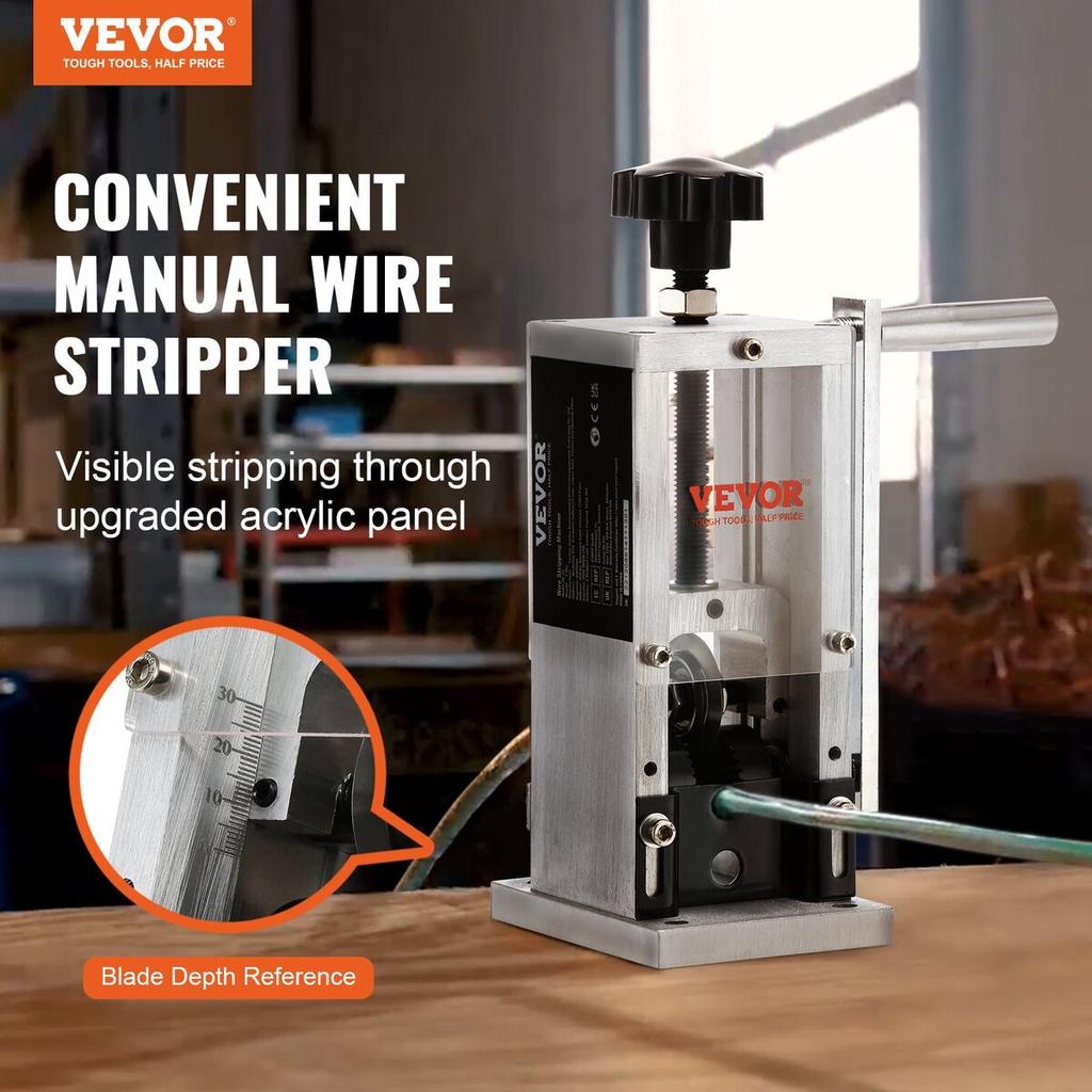 Manual Wire Stripping Machine, 0.06''-1.18'' Copper Stripper with Hand Crank or Drill Powered, Visible Stripping Depth Reference, Portable Aluminum