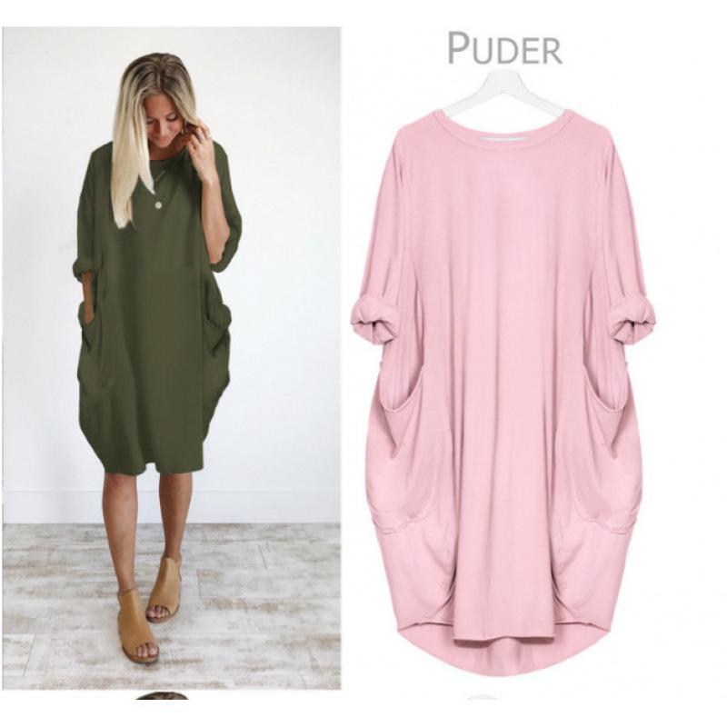 Women's Casual Loose Pocket Long Sleeve Plus Size Dress