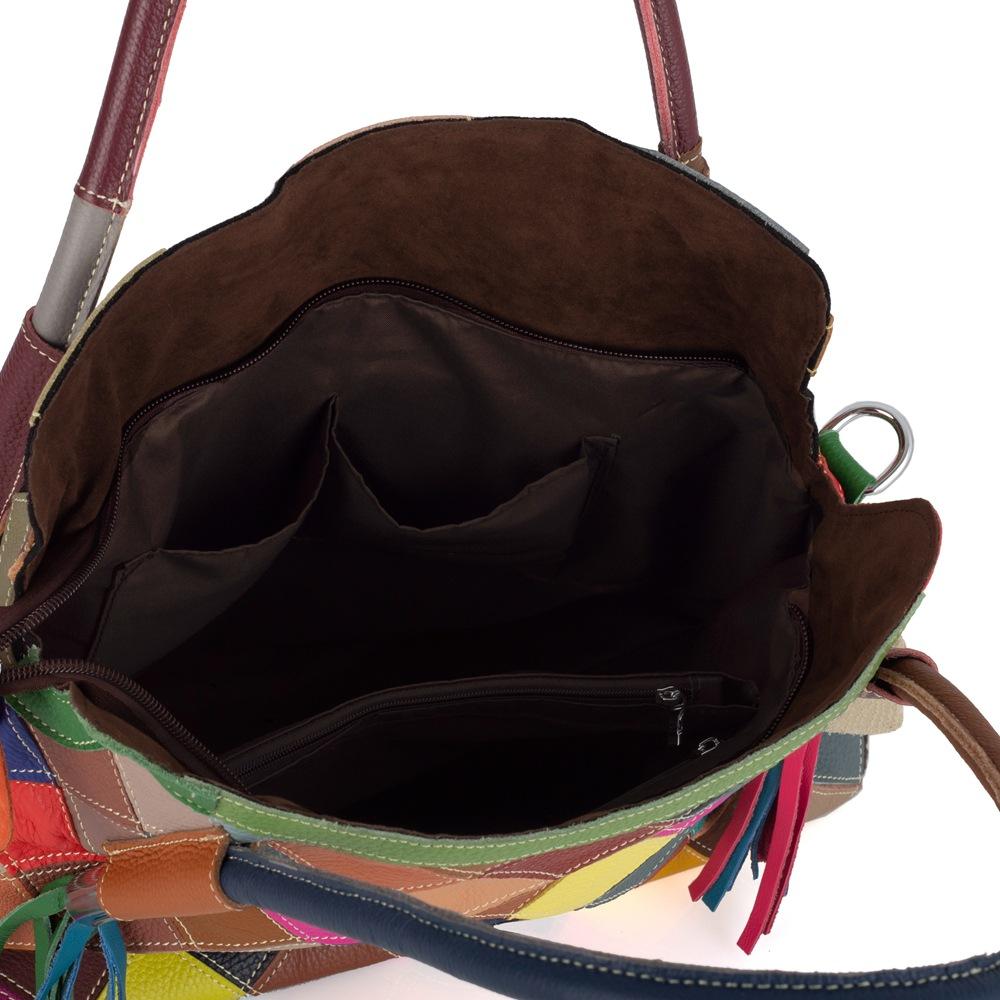 Niche Design Contrasting Color Leather Cowhide Handmade Pattern Tote Bag Shoulder Women'S Bag