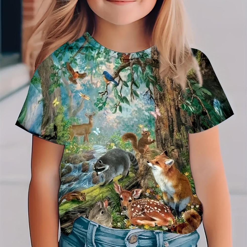 Children's Clothing Girl T-Shirt Short Sleeve 3D Cute Animals Print Kids Summer Clothes Casual Outdoor Graphic Boys Tshirt Tops