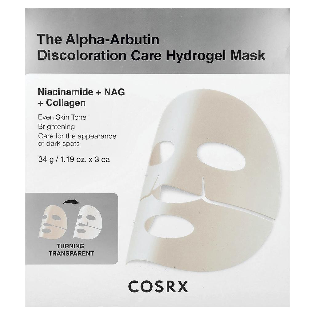 COSRX Alpha-Arbutin Pigmentation Care Hydrogel Beauty Mask, 3 Sheets, 34g (1.19oz) Each