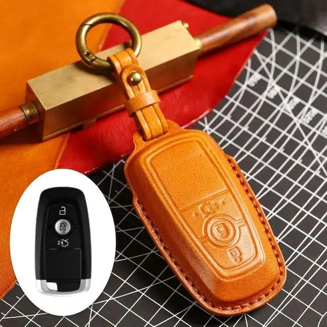Car Key Case Cover Fob Leather Keychain Holder Accessories for Ford Focus Explorer Edge Fusion F150 F250 for Lincoln Navigator