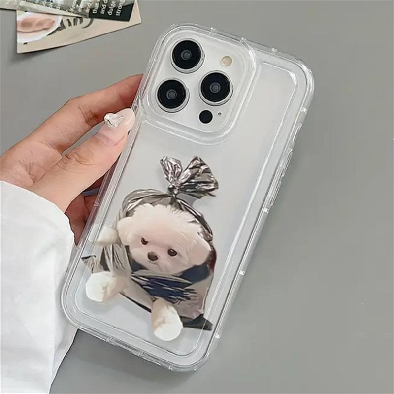 Dog Cat Couple Phone Case For iPhone 16 15 11 12 14 13 Pro Max Mini XS X XR 7 8 Plus Kawaii Cute Cartoon Animal Cellphones Cover