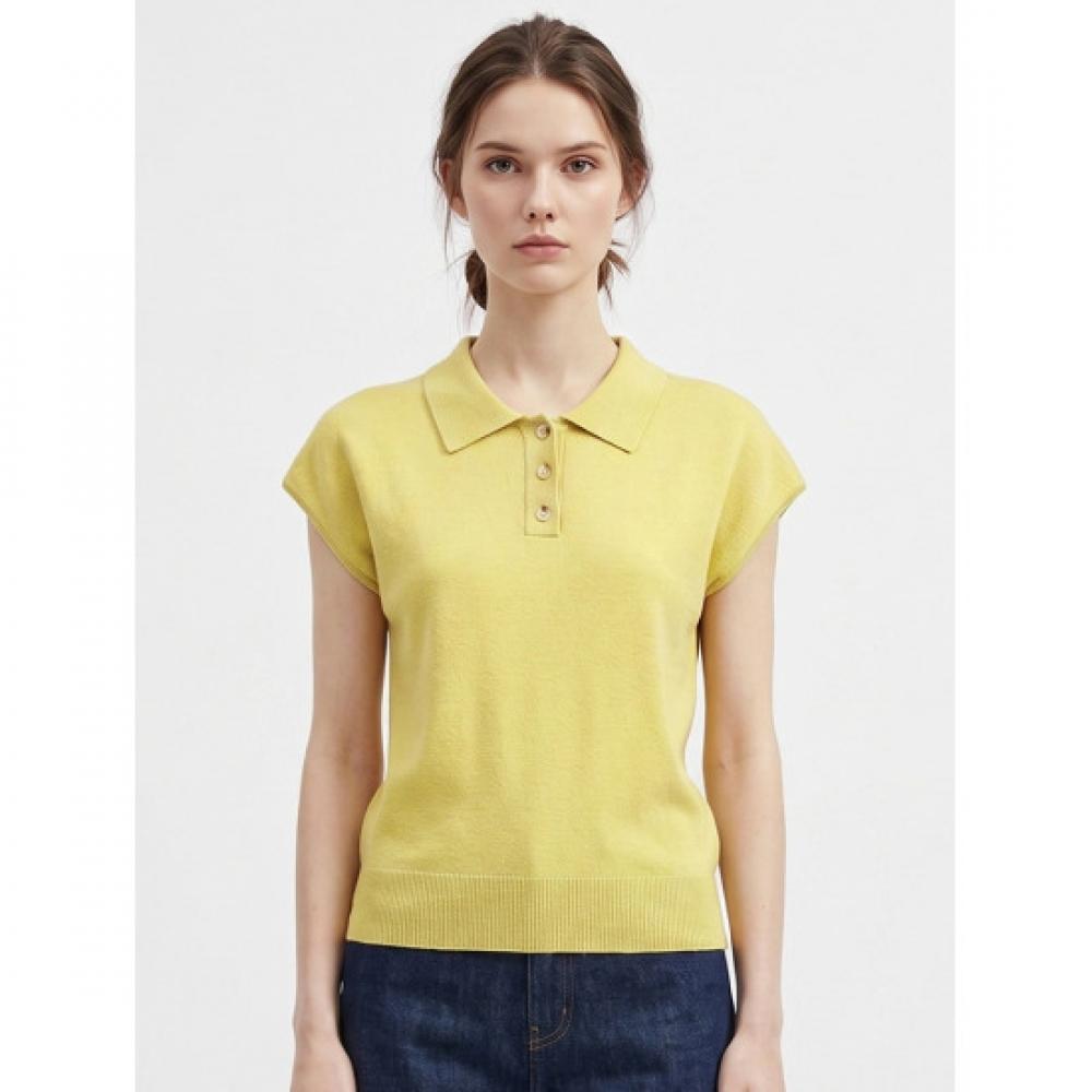Shop Women S Collar Neck BuTTon Half Open Cap Sleeve Summer KniT T ShirT Bom W