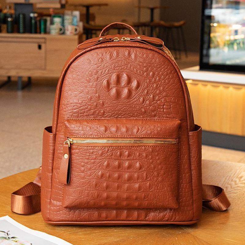 

IELGY large backpack, simple and stylish large-capacity student backpack, crocodile pattern. коричневый