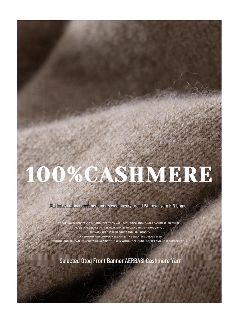 Men's 100% Pure Cashmere Double-Layer Sweater, Semi-High Neck, 2025 Autumn/Winter Thick Knit Base Layer