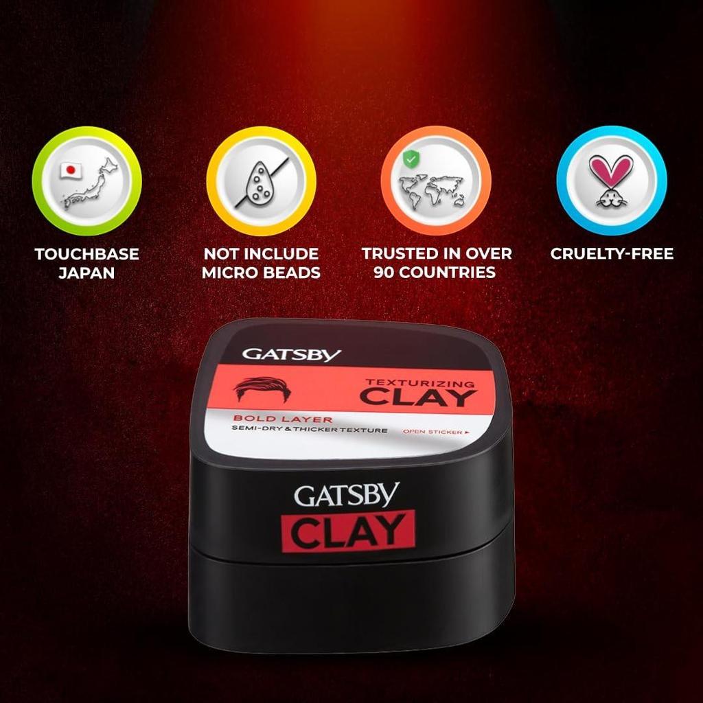 Gatsby Texturizing Clay Hair Wax For Men 73g | Strong Hold Styling Clay For Messy Hair Look With Natural Shine & Long Lasting Texture Finish