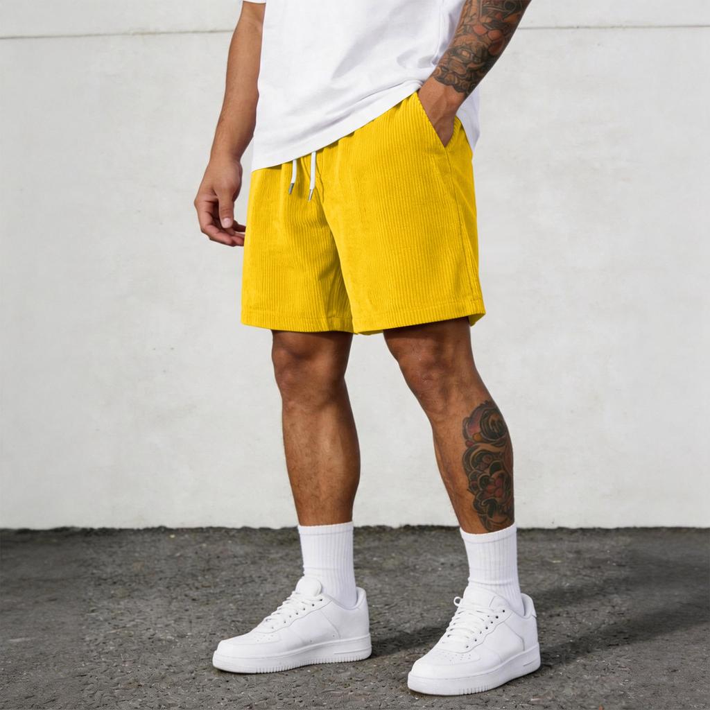 Pantaloncini Casual in Velluto a Coste da Uomo con Vita Elastica Coulisse e Tasche Laterali Vestibilità Rilassata Leggeri Pantaloncini Estivi