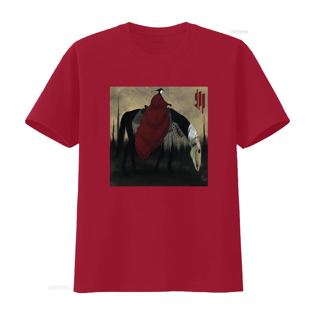 Skrillex Quest For Fire Premium T Shirt Unique Gothic Design with Mysterious Rider and Skull Horse Print Vintage Washed