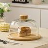 Simple Wood Round Fruit Dessert Tray Retro Bamboo Wood Cake Tray Home Living Room Table Fruit Snack Dessert Plating Glass Cover