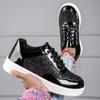 Fashion Shiny Silver Women Casual Shoes Leather Platform Sports Shoes Woman Glitter Bling Sneakers Black Flat Sneakers Skateboard Shoes