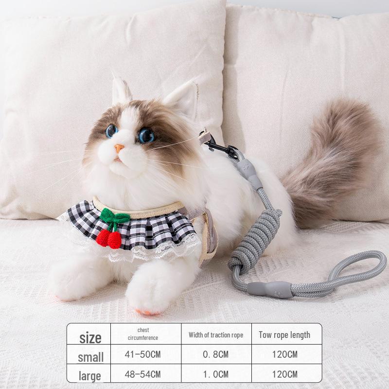 

Летняя шлейка для кошек с цветущей вишней и ошейником - конструкция, препятствующая выскальзыванию, для гуляющих кошек и маленьких собак Small