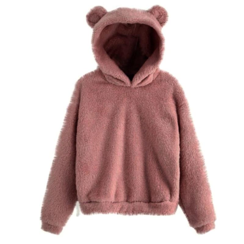 Pullover autunno inverno donna manica lunga coniglio taglie forti felpa con cappuccio in lana orecchio felpa calda con cappuccio