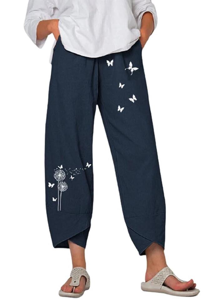 Dames Hot Selling Wijde Pijp Katoen Linnen Broek – Elastische Taille, Casual, Negenpunts Stijl