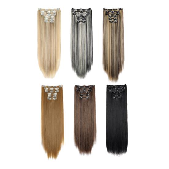 Women Clip-in Hair Extension Heat Resistant Fluffy Lightweight Invisible Natural Looking Thick Long Straight Synthetic Hairpiece