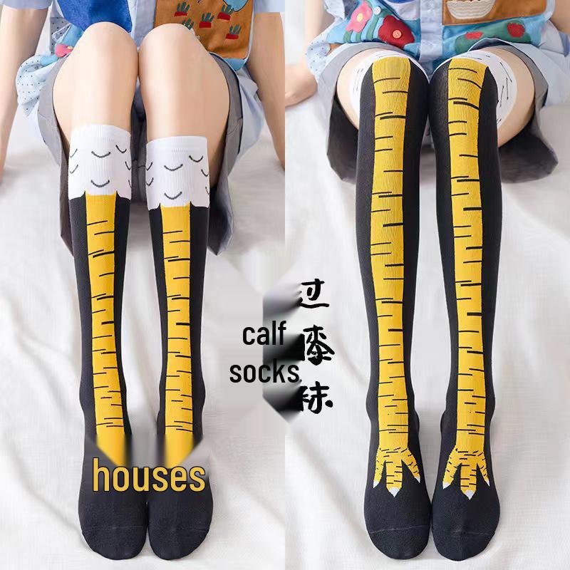 Women s Winter Thigh-High Chicken Foot Fashion Socks Yellow Over-the-Knee Socks