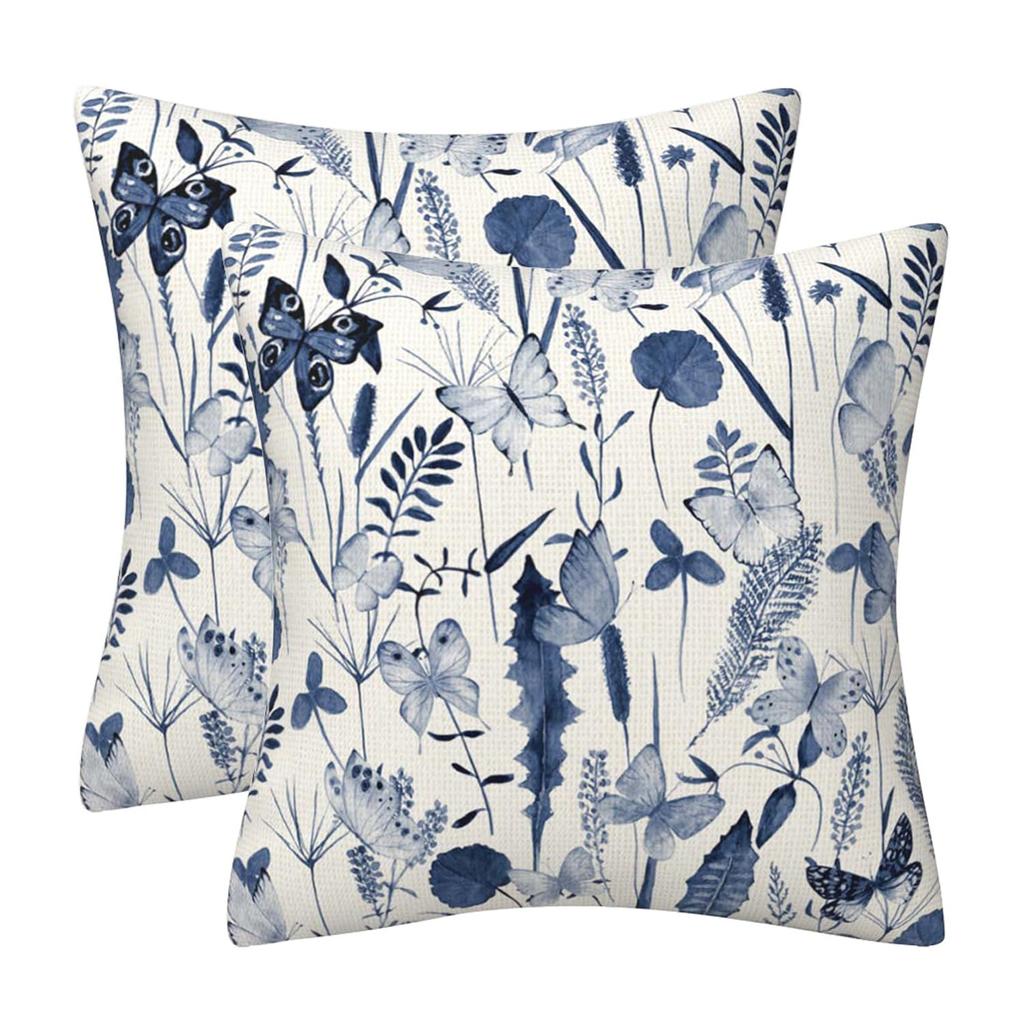 2 Pack Off White Blue Botanical Pillow Covers Double Sided Print Vintage Trellis Cushion Cases Home Decor For Sofa Bedroom