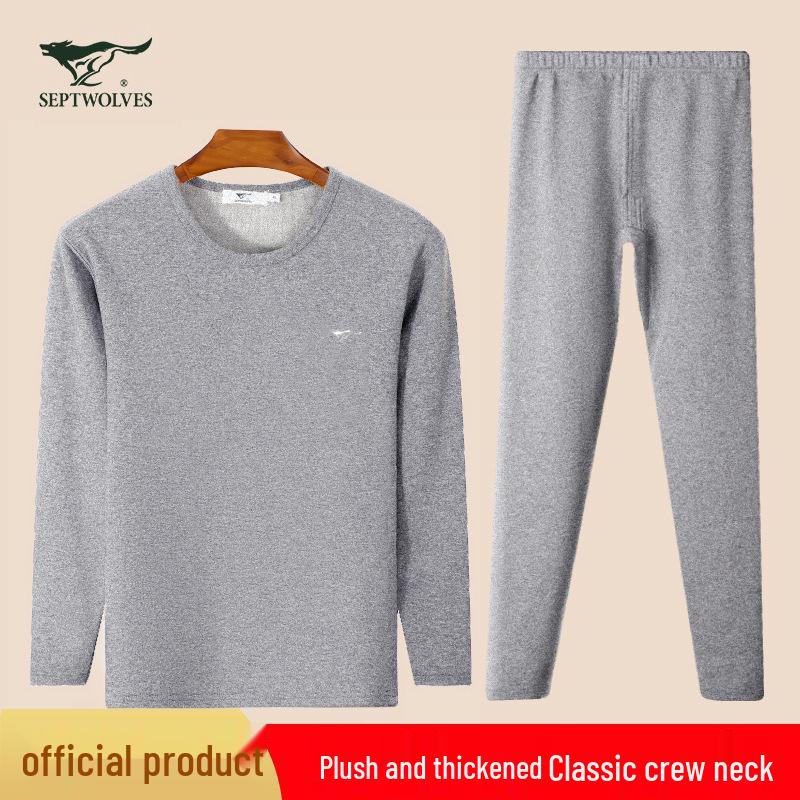 Septwolves Men's Velvet Thick Thermal Underwear Set, Autumn/Winter, Round Neck, Cold-Proof.