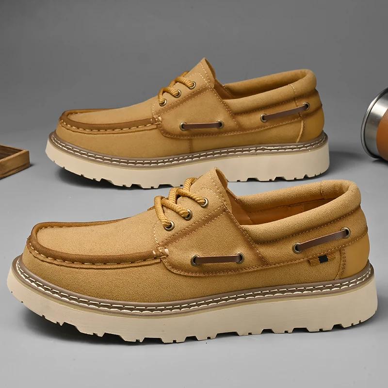 Fashion Men Casual Shoes Handmade Leather Work Shoes Male Lace-up Flats Sneakers Platform Comfortable Outdoor Business Walking Shoes