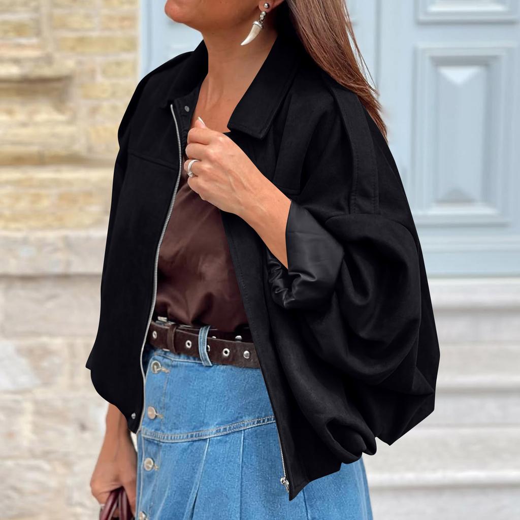 Women's Solid Color Fashionable Sleeve Long Sleeved Zipper Casual Top Jacket Jacket
