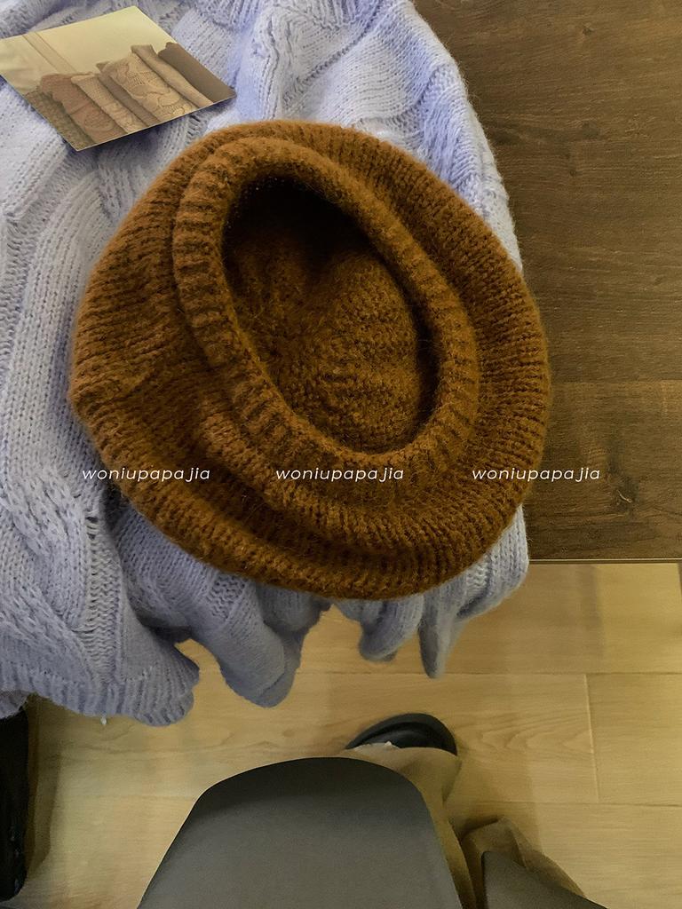 Knit Mohair Stylish Beret Hat For Women Warm And Fuzzy Painter Cap In Multiple Colors