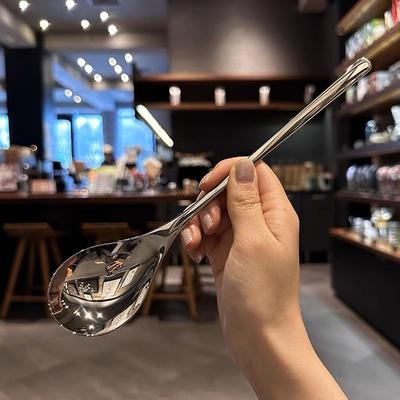 Cucchiaio rotondo in acciaio inossidabile con manico lungo, rosso dorato, per mescolare i dessert, per accessori da cucina, gadget