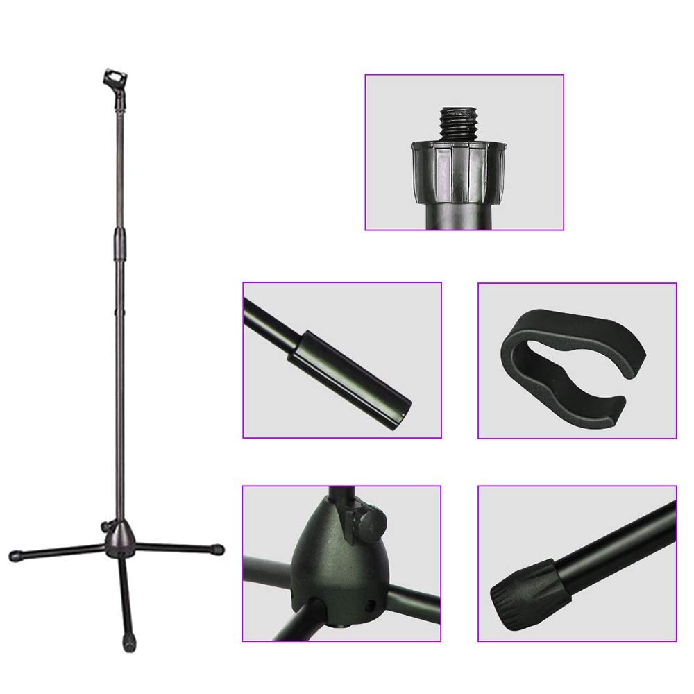 Suport pentru microfon COCOSUN drept cu 1 suport pentru microfon Suport microfon condensator Suport vertical trepied Excelent pentru seminarii live moderne din metal negru,