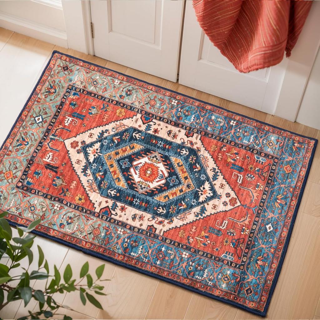 Boho Vintage Crystal Velvet Rug Non-Slip Area Floor Mat Home Decor Entrance Passageway Door Mat Bedroom Kitchen Floor Mat