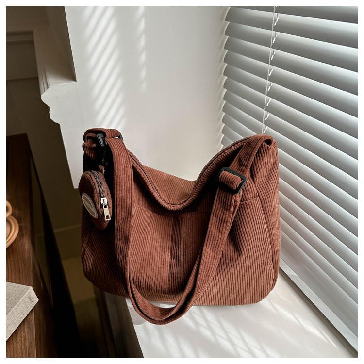 Fashionable Korean Style Corduroy Large Capacity Tote Bag With Adjustable Shoulder Strap