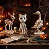 Haunted House Supplies Skeleton Animal Statue, Spooky Deer Cat Duck Figurine, Resin Yard Display Ornament for Halloween Table Centerpiece, Front Porch