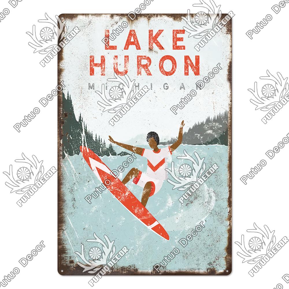 Putuo Decor Lake House Vintage Tin Signs Rustic Plaque Metal Plate Wall Art Decor for Living Room Kitchen and Entryway Posters