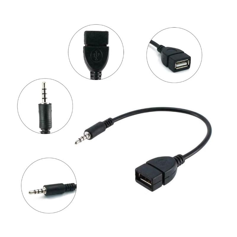 3 5 Mm Male Audio Adapter USB Flash Drive Reader Cable AUX Plug Extension Cable (Black 20 Cm) Car Interior Accessories